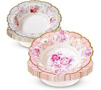 Talking Tables Truly Scrumptious Cuencos de Papel Florales Vintage para Fiesta, Merienda o Cumpleaños - Azul/Rosa (Pack de 12)