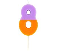 Talking Tables Vela para tartas con el número 8 naranja y morado | Decoración colorida para tartas de cumpleaños para fiestas infantiles, niños, niñas, 8, 18, aniversario, hito