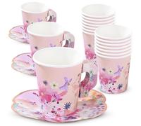 TalkingTables Blossom Tea Party Tazas y Platillos de Papel | Pack de 12 | Colores Pastel Surtidos