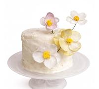 Tallo de flor de papel de oblea comestible 3D con para decoraciones de pasteles, juego de 2 piezas, blanco