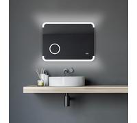 Talos Espejo de baño LED Harmony - 80 x 60 cm - Luz de habitación retroiluminada - Espejo cosmético Iluminado con 3 aumentos - Reloj Digital - Marco de Aluminio