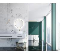 Talos Espejo de Pared Redondo Decorativo con iluminación LED indirecta en Dorado Mate, diámetro de 50 cm