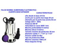 TALOX Bomba de Achique de Agua Sumergible Automática 550 W Cuerpo Inox SP550DW