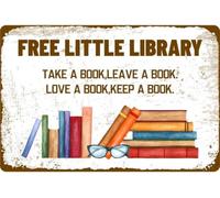 TAMDDBPJD Reading Metal Sign Little Library Vintage Wall Decor Bar Cafe Home Living Room Gift Book Lover 8 X 12 in