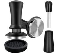 Tamper de café espresso de 51 mm con herramienta WDT calibrada con resorte, manipulador de café con alfombrilla de silicona para manipulación, herramienta de distribución de espresso negro,