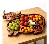 Tangxi Tabla de Charcutería Highland Cow Encantador Plato de Madera Hecho a Mano con Compartimentos para Picnics y Reuniones en Casa en Madera de Pino 12.6x11.02in (A)