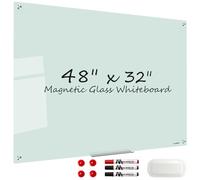 TANKEE - Pizarra magnética de cristal de borrado en seco, 48 x 32 pulgadas, sin marco, para pared, moderna pizarra blanca grande para oficina, hogar, escuela, aula