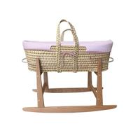 Tanuki Moisés de Mimbre Natural para Bebé con Base de Madera - Hecho a Mano - Colchón Incluido - Estilo nórdico Rayas Rosa