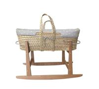 Tanuki Moisés de Mimbre Natural para Bebé con Base de Madera - Hecho a Mano - Colchón Incluido - Estilo nórdico Stars&Dots Gris