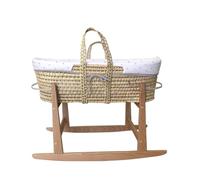 Tanuki Moisés de Mimbre Natural para Bebé con Base de Madera - Hecho a Mano - Colchón Incluido - Estilo nórdico - Stars Dots Blanco
