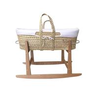 Tanuki Moisés de Mimbre Natural para Bebé con Base de Madera - Hecho a Mano - Colchón Incluido - Estilo nórdico Liso Blanco