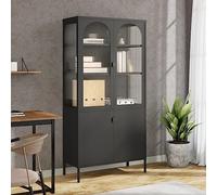TANZEM Aparador Alto Vidrio y Acero Negro 90x40x180 cm, Muebles De Salon, Muebles Comedor, Aparador Cocina, Armario Cocina, Mueble Baño Auxiliar, Vitrina Salon - 353000