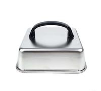 Tapa de carne cuadrada de acero inoxidable con mango de 26 cm, cubierta de carne para barbacoa y sartén, resistente al calor, protección contra humo, para carne de vacuno, hamburguesa, barbacoa