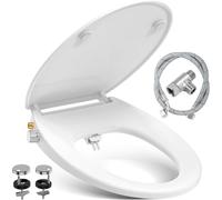 Tapa de inodoro con sistema de cierre suave, con bidé integrado, de forma oval universal, color blanco, con boquillas de autolimpieza, para el baño