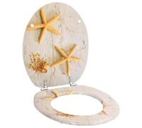 Tapa de inodoro MDF de 2 piezas con tapa, diseño estrella marina para | Asiento 44 x 38 cm, tapa 42,5 x 35,8 cm, apertura 28 x 24 cm, bisagras ajustables 12-20 cm, MDF resistente, fácil limpieza