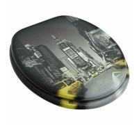 Tapa de inodoro MDF Design New York, asiento con bisagras ajustables | MDF resistente, bisagras cromo-zinc, apertura 28 x 24 cm, altura 5 cm, montaje fácil