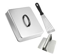 Tapa para rosolar para placa cubierta rectangular resistente | Cúpula de acero inoxidable con prensa para carne y espátula para barbacoa cocina interior cocción alimentos queso