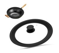 Tapa universal negra, Ø 24, 26 y 28, tapa de olla resistente al calor con borde de silicona escalonado, tapa de cristal resistente al calor de 3 tamaños con borde de silicona escalonado y orificio
