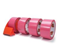TAPEBEAR Cinta de Embalaje Rosa con Dispensador, 48mm x 55m, 4 Rollos Recambios, Cinta Decorativa para Mudanzas, Ideal para Cajas, Envíos y Cierre Seguro