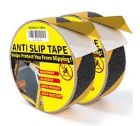 TAPEBEAR Cinta de Seguridad Negra y Amarilla 50mm x 18m, Antideslizante Antiresbalones Adhesiva Impermeable para Escaleras Suelos Interiores Exteriores, 2 Rollos