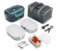 Taper Electrico para Comida Fiambrera Electrica 80W Tupper Calentador Trabajo Termica Caliente Lancheira Tartera Lonchera Portatil Marmita Electrónico Alimentos Tuper Termico Termo 12V/24V/220V 1.5L