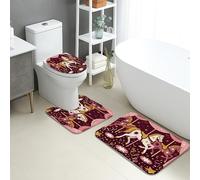 Tapete de baño de secado rápido con diseño de caballo de carrusel, tapete de ducha antideslizante decorativo vintage de franela lavable para baño, inodoro, baño, juego de 3 piezas