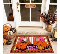 Tapete de bienvenida con diseño de calabazas, diseño de rayas de araña, color naranja, lavable, de perfil bajo, para casa, oficina, exterior, interior, entrada, decoración, 73 x 43 cm