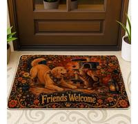 Tapete de bienvenida para perro, diseño de flores de gato, color naranja, lavable, de perfil bajo, para el hogar, interior, exterior, entrada, porche, decoración de 73 x 43 cm