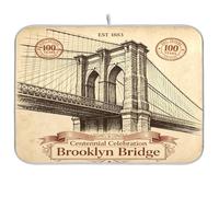 Tapete de secado de platos con patrón de puente de Brooklyn para encimera de cocina, 16 x 18 pulgadas, tapete escurridor de platos absorbente, tapete escurridor de platos de madera floral de granja