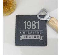 Tapete para Bebidas, Mantel Individual Cuadrado Grabado 1981 Year of The Legend, diseño de 40 cumpleaños, cuadragésimo Regalo para papá, tío, Hermano, Pizarra