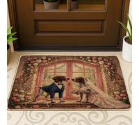 Tapete para puerta delantera de perro de pelo corto con temática de boda, color negro, 29 x 17 pulgadas, para ceremonia de matrimonio, romántico, lavable, para parejas pequeñas, patio, garaje, zapatos