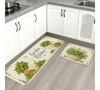 Tapetes de cocina de jardín para suelo, tapetes suaves de estilo vintage verde hierbas, acolchados con resortes, cómodos, lavables, para fregaderos de cocina, lavadero, baño, 2 unidades