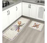 Tapetes de cocina de lavanda para suelo, diseño floral rústico, tapetes suaves, acolchados con resortes, cómodos, lavables para fregaderos de cocina, lavadero, baño, 2 unidades