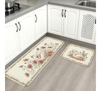 Tapetes de cocina florales para piso, elegante diseño de cisne vintage, tapetes suaves y acolchados con resortes, cómodos, lavables para fregaderos de cocina, lavadero, baño, 2 unidades