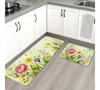 Tapetes de cocina florales para suelo, diseño vintage de jardín, tapetes suaves, acolchados con resortes, cómodos, lavables para fregaderos de cocina, lavadero, baño, 2 unidades