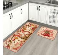 Tapetes de cocina florales vintage para piso, diseño de abeja de melocotón, tapetes suaves, acolchados con resortes, cómodos, lavables para fregaderos de cocina, lavadero, baño, 2 unidades