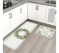 Tapetes de cocina florales vintage para piso, diseño de hojas de olivo, tapetes suaves, acolchados con resortes, cómodos, lavables, para fregaderos de cocina, lavadero, baño, 2 unidades
