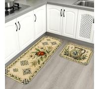 Tapetes de cocina florales vintage para piso, elegantes tapetes decorativos de flores color crema, acolchados con resortes, cómodos, lavables para fregaderos de cocina, lavadero, baño, 2 unidades