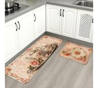 Tapetes de cocina florales vintage para piso, rosas de melocotón, elegantes tapetes suaves, acolchados con resortes, cómodos, lavables para fregaderos de cocina, lavadero, baño, 2 unidades