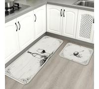 Tapetes de cocina florales vintage para piso, tapetes decorativos negros y blancos, acolchados con resortes, cómodos, lavables para fregaderos de cocina, lavadero, baño, 2 unidades