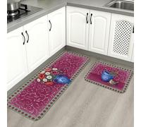 Tapetes de cocina florales vintage para piso, tapetes suaves con patrón de cerámica azul, acolchados con resortes, cómodos, lavables, para fregaderos de cocina, lavadero, baño, 2 unidades