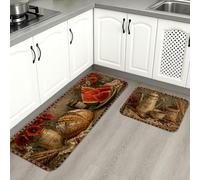 Tapetes de cocina vintage para piso, diseño floral rústico, tapetes suaves, acolchados con resortes, cómodos, lavables para fregaderos de cocina, lavadero, baño, 2 unidades