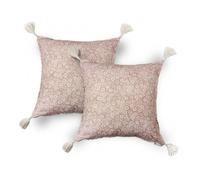 TAPIDECOR 2 Fundas Cojín Decorativo Rosa Palo Flores 45x45 Borlas