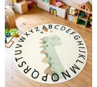 Tapis Design Alfombra de dinosaurio de dibujos animados, suave, bonita alfombra para niños, alfombra de pelo bajo, alfombra antideslizante y lavable, alfombra redonda para sala de juegos, alfombra