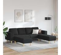 Tapizado de poliéster diseño moderno rectangular Negro 250 x 188 x 76 cm | Sofá de Sala 3 Uds. Negro Poliéster con Otomanas, Seccional Modular Esquinero para Sala Estar Moderna, Resistente al