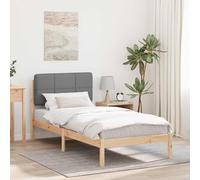 Tapizado Madera Maciza Pino Minimalista Estructura Gris Claro 205x105x84 cm | Estructura de Cama con Cabecera Tapizada Gris Claro, Armazón de Madera Maciza de Pino con Listones, Base Resistente sin