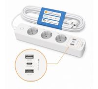 Tapo Regleta inteligente P300 – 3 tomas, 2 USB-A +1 USB-C 18W, Wi‑Fi, Alexa/Google Home, Blanca