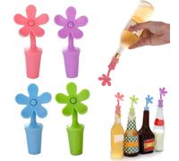 Tapones de Silicona para Botellas de Vino y Cristal, Pack de 4 Tapones Reutilizables con Diseño de Girasol para Cerveza y Bebidas, Cierre Hermético para Conservar la Frescura, Multicolor