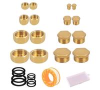 Tapones de tubería de latón de 16 piezas - Juego de tapones macho y hembra con cinta de sellado PTFE y juntas, kit de obturación para fontanería, gas y agua