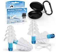 Tapones para los oídos para alivio de presión de avión, 2 pares de tapones para los oídos reutilizables de silicona suave para adultos, 26 dB, con cable conector de silicona, artículos esenciales de